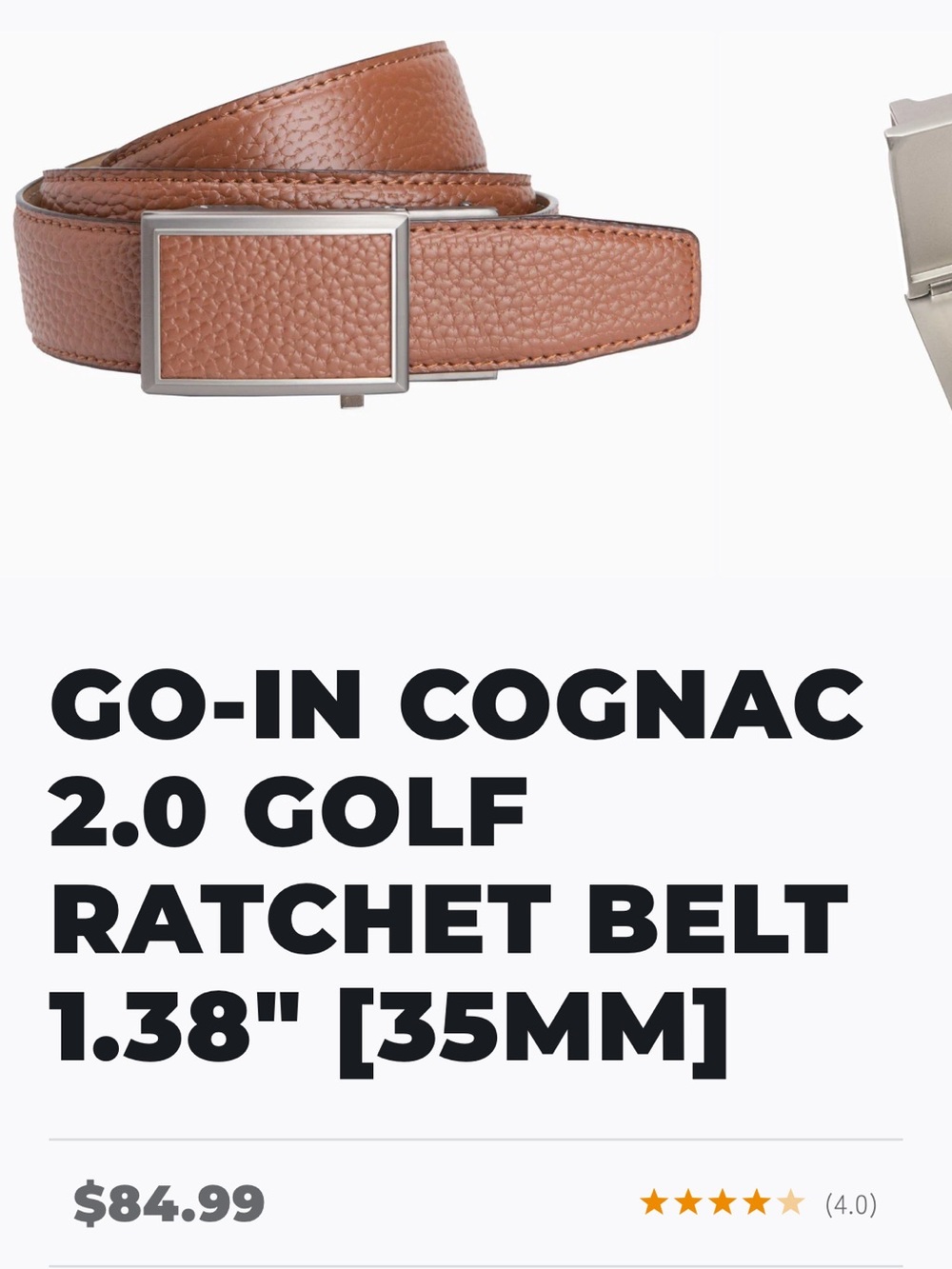 NexBelt Go-In Cognac Leather Ratchet Belt — Cognac 25-36 new